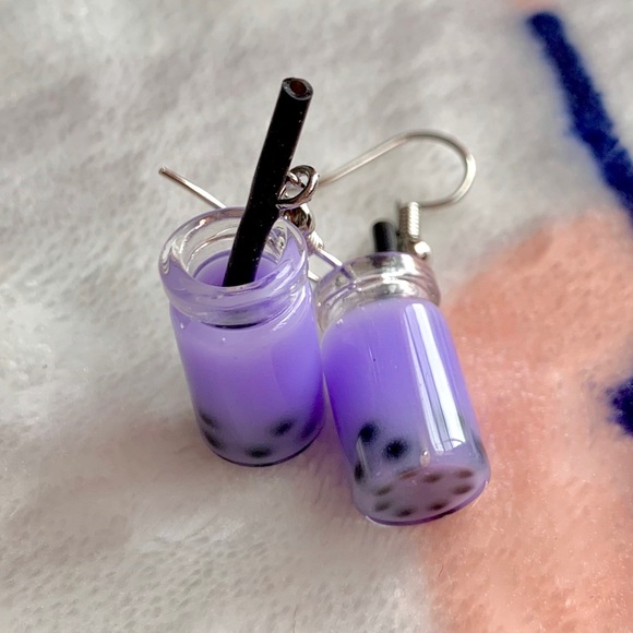 💜 Purple Bubble Tea Earrings 💜 - Picture 2 of 4